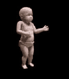 a baby in a diaper is dancing in front of a black background .