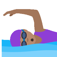 a person is swimming in the water wearing a purple swim cap and goggles .