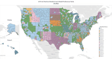 a map of the united states showing the first position models from the model preference table