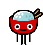 a cartoon drawing of a red bowl of food with chopsticks .