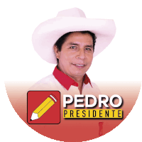 a man wearing a white hat and a red shirt with pedro presidente written below him