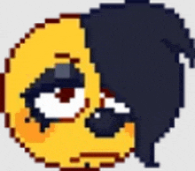 a pixel art drawing of a smiley face with a black haircut .