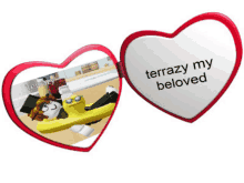 two heart shaped mirrors with terrazy my beloved written on one