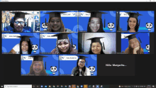 a group of people wearing graduation caps are having a video call