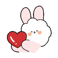 a cartoon bunny is holding a red heart in its hand