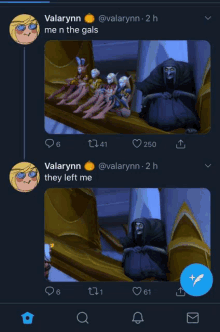 a screen shot of a twitter conversation between valarynn and valarynn