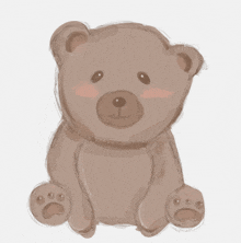 a drawing of a brown teddy bear sitting down with a white background