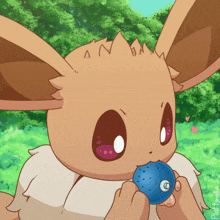 a drawing of an eevee eating a donut with a watermark that says " puffyneko "