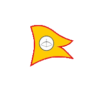 a yellow triangle with a white circle and a black arrow in the middle