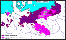 a map showing the territory of prussia in 1740