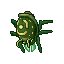 a pixel art drawing of a green monster with a yellow face .