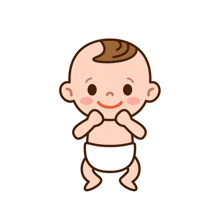 a baby in a diaper is smiling and holding his hands up