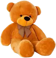 a brown teddy bear with a plaid bow around its neck