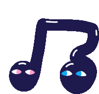 a cartoon drawing of a music note with two eyes on it