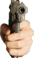 a person is holding a gun in their right hand