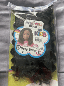 a package of freetress braid for kids with 3x deep twists