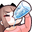 a cartoon girl drinking water from a bottle .