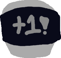 a drawing of a person wearing a black band with the numbers +1