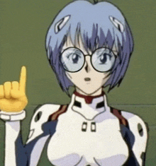 a cartoon girl with glasses and a yellow hand is giving a thumbs up .