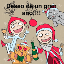 a cartoon greeting card that says deseo de un gran ano !!!