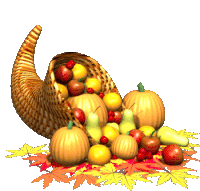 a cornucopia filled with pumpkins apples pears and leaves