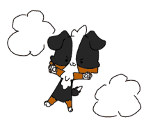 a drawing of a black and white dog with smoke coming out of it 's mouth