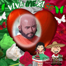 a picture of a man in a heart with the words " viva mexico " above him