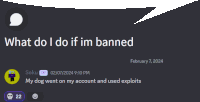 a screenshot of a speech bubble that says what do i do if im banned february 7 2024