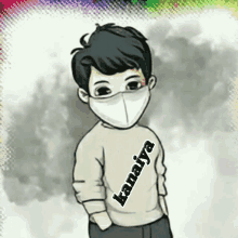 a cartoon of a boy wearing a mask and a kanaiya shirt