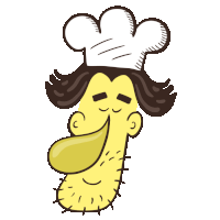 a cartoon drawing of a man with a chef 's hat on his head