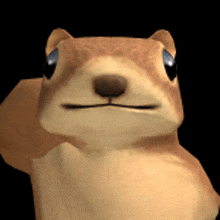 a close up of a cartoon squirrel 's face with a black background