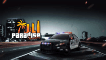 a poster for paradise roleplay shows a police car on the street