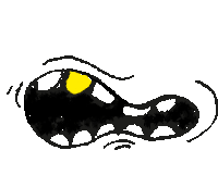 a black and white drawing of a bat with a yellow spot in the middle