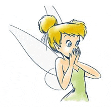 a drawing of tinkerbell from tinkerbell covering her mouth with her hand .