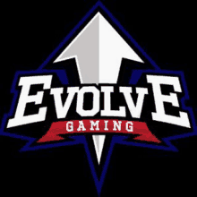 a logo for evolve gaming with an arrow pointing upwards