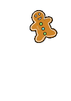 a gingerbread man with green dots on it 's face