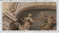 a postage stamp shows a statue of a woman holding a book that says ' vive '