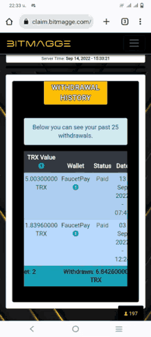 a phone screen shows a withdrawal history for trx