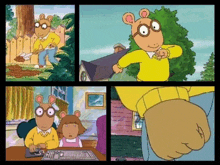 a collage of four pictures of a cartoon character called a.r.