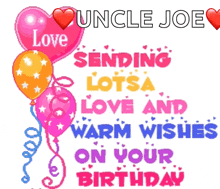 uncle joe sending lots of love and warm wishes on your birthday card