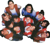 a group of young people are standing in a circle and smiling at the camera