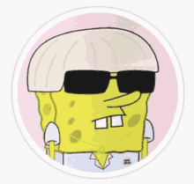 a sticker of spongebob wearing sunglasses and a bob hairstyle .