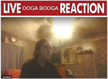 a screen shot of a man in a living room with the words live ooga booga reaction