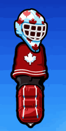 a cartoon drawing of a hockey goalie wearing a canadian jersey