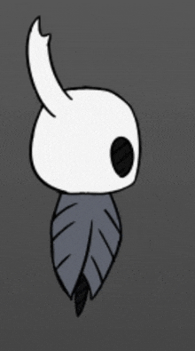 a drawing of a knight from hollow knight with a long horn and a leaf on his back .