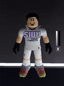 a cartoon character is wearing a siu sports interactive jersey