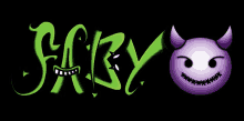 a purple smiley face with horns is next to the word jaby