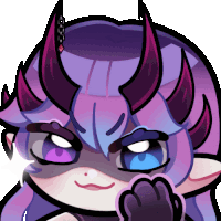 a cartoon character with horns and purple hair