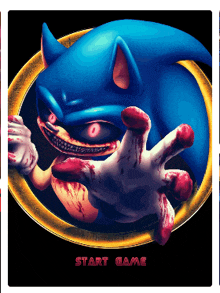 a poster of sonic the hedgehog with bloody hands and the words start game below it