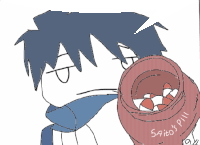 a drawing of a person holding a container of pills that says " saiito 's pill " on it